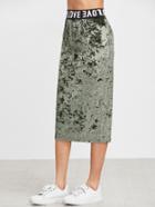 Romwe Olive Green Logo Waist Velvet Skirt
