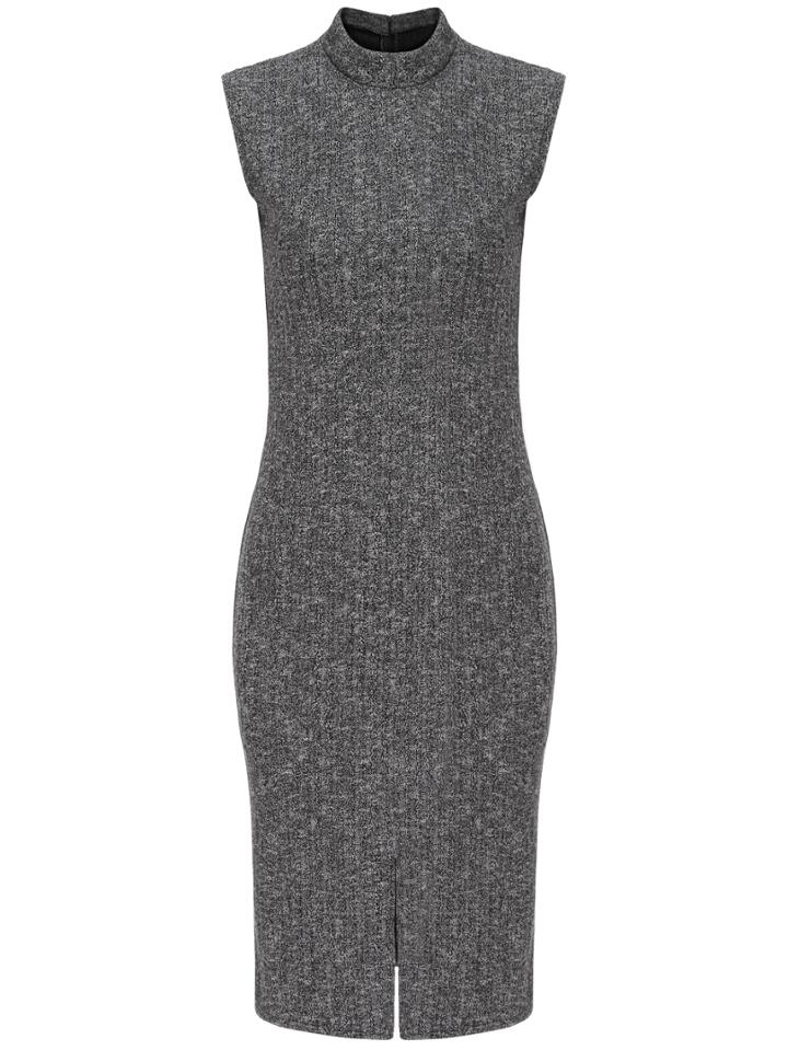 Romwe Mock Neck Slit Slim Grey Dress