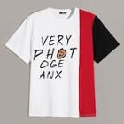 Romwe Guys Colorblock Letter Print Top