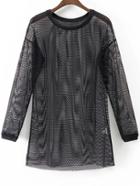 Romwe Black Long Sleeve Casual Mesh Dress