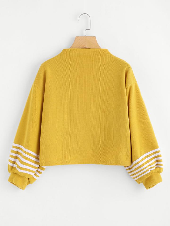 Romwe Drop Shoulder Striped Tape Sleeve Sweatshirt