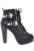 Romwe Buckle Embellished Black Boots