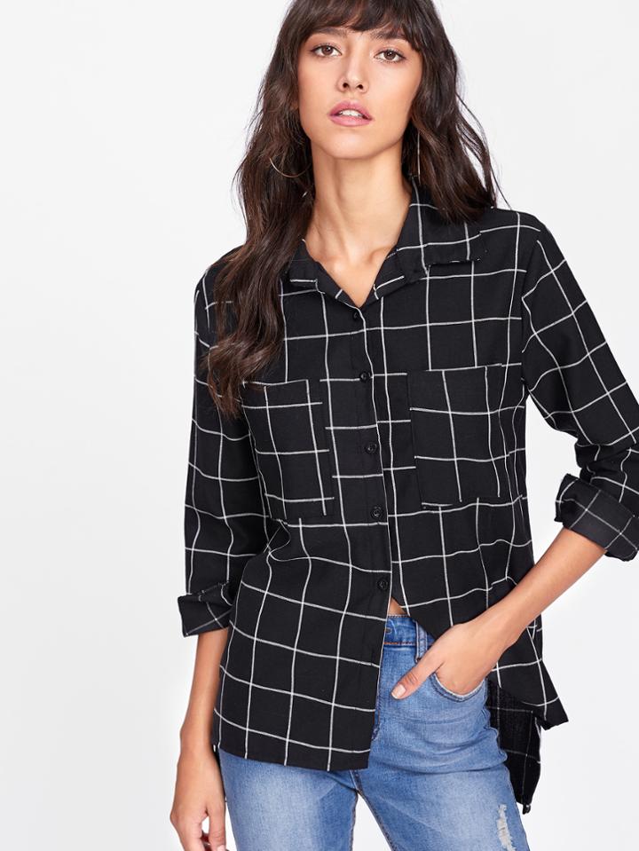 Romwe Dual Pocket Plaid Shirt