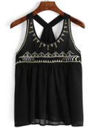 Romwe Y-back Embroidered Tank Top