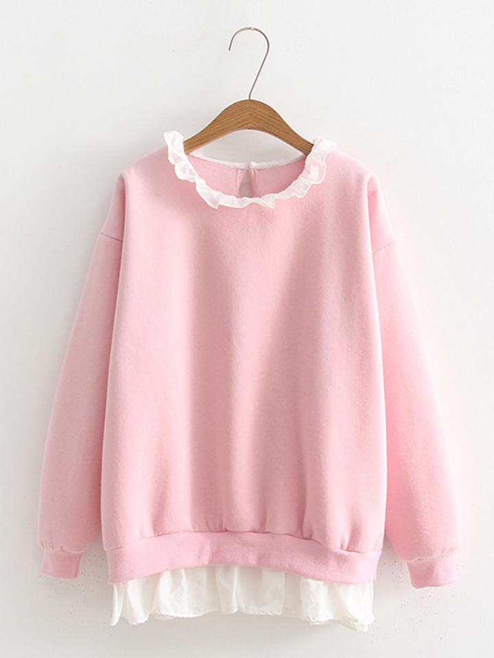 Romwe Contrast Ruffle Trim Sweatshirt