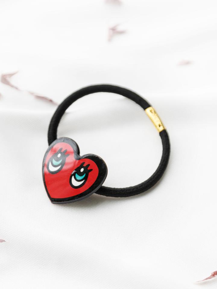 Romwe Red Eyes Print Heart Shape Hair Tie