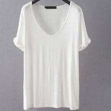 Romwe V Neck Rolled Cuff T-shirt