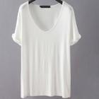 Romwe V Neck Rolled Cuff T-shirt
