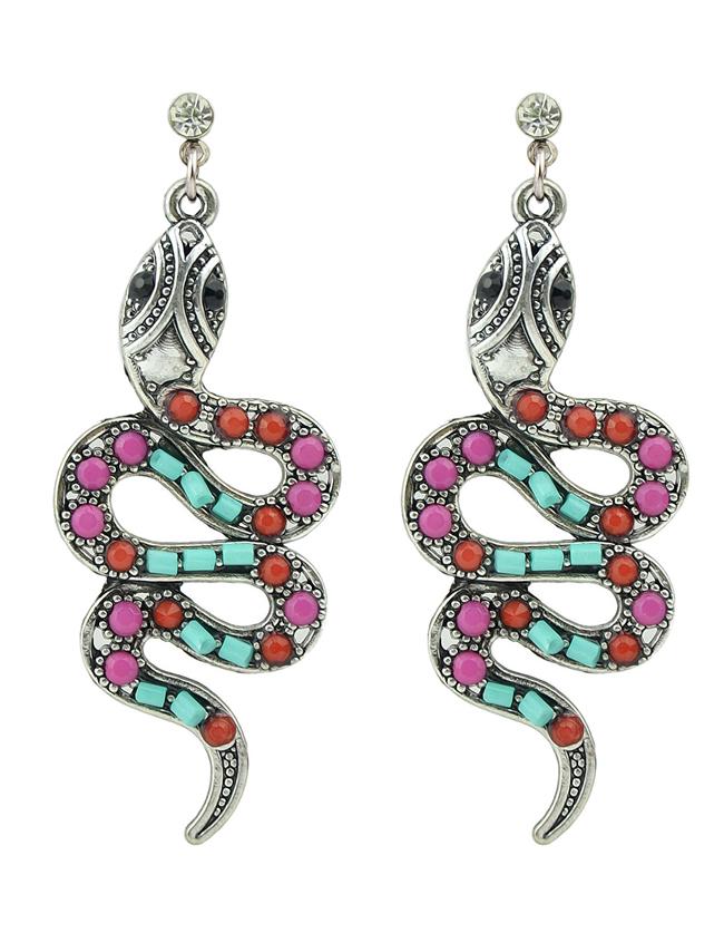 Romwe Cute Blue Stone Long Snake Shape Earrings