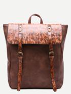 Romwe Brown Pu Camouflage Trim Double Buckle Flap Backpack