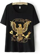 Romwe Eagle Pattern Print Black T-shirt