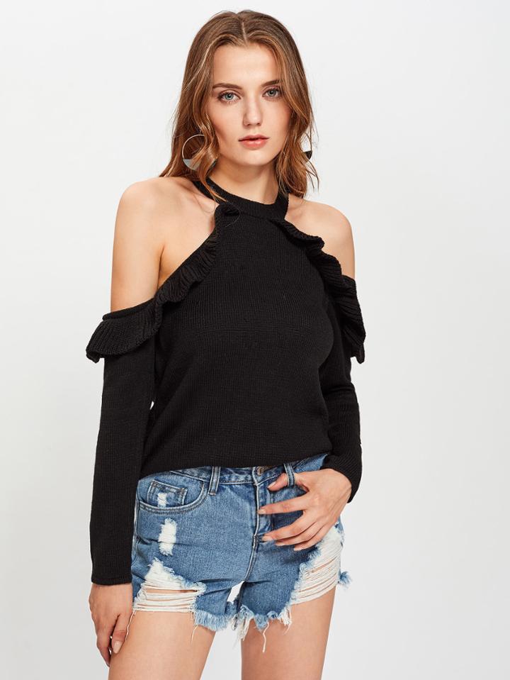 Romwe Frill Open Shoulder Jumper