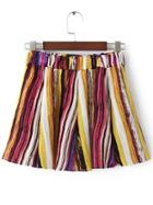 Romwe Multicolor Elastic Waist Striped Skirt