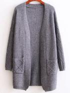 Romwe Grey Diamond Pattern Ribbed Longline Sweater Coat