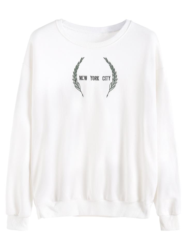 Romwe White Drop Shoulder Embroidered Sweatshirt