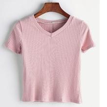 Romwe V Neck Ribbed Tee