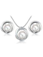 Romwe Silver Crystals Pearl Necklace With Earrings