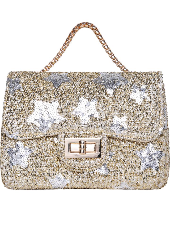 Romwe Gold With Sequined Twist Lock Tote Bag