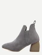 Romwe Grey Faux Suede Elastic Cork Heel Ankle Boots