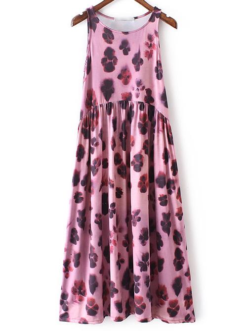 Romwe Pink Sleeveless Leopard Printed Knit Dress