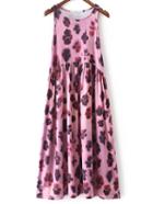 Romwe Pink Sleeveless Leopard Printed Knit Dress
