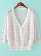 Romwe With Pockets Striped Pink Cardigan