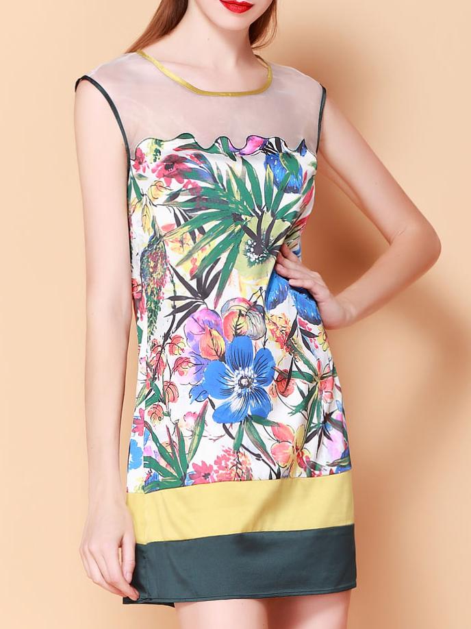 Romwe Multicolor Contrast Organza Print Shift Dress