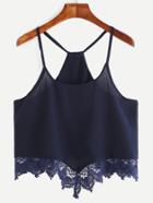 Romwe Navy Lace Trimmed Racerback Chiffon Cami Top