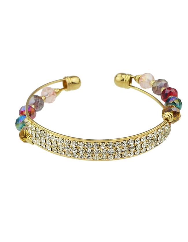 Romwe Gold Beads Thin Cuff Bracelet