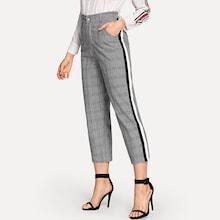 Romwe Striped Tape Side Plaid Pants