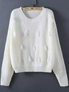 Romwe Round Neck Tassel Knit White Sweater
