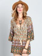 Romwe Multicolor Deep V Neck Vintage Print Playsuit