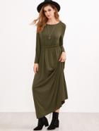 Romwe Army Green Elastic Waist Maxi Dress