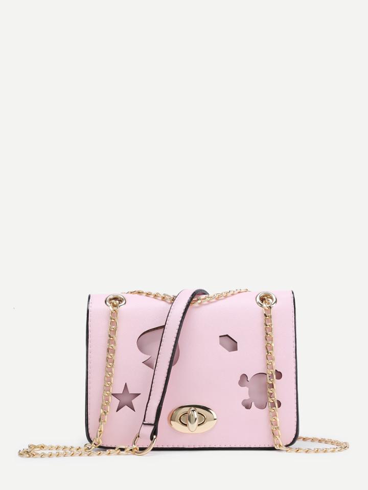 Romwe Cut Out Detail Twist Lock Pu Crossbody Bag