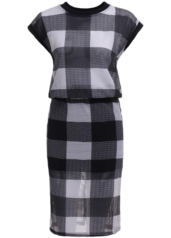 Romwe Short Sleeve Plaid Top With Elastic Waist Skirt