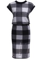 Romwe Short Sleeve Plaid Top With Elastic Waist Skirt