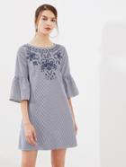 Romwe Eyelet Embroidered Trumpet Sleeve Tie Back Dress