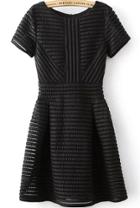Romwe With Zipper Striped Flare Black Dress