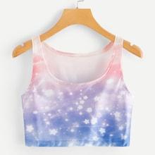 Romwe Tie Dye Star Print Crop Top