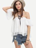 Romwe Hollow Out Crochet Off-the-shoulder Swing Blouse