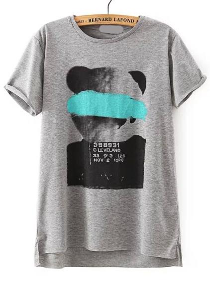 Romwe Dip Hem Panda Print T-shirt