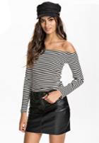 Romwe Off-shoulder Striped T-shirt