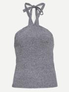 Romwe Grey Halter Neck Ribbed Knit Top