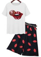 Romwe Sequined Chiffon Top With Lips Print Pant