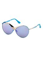Romwe Blue Frame Sunglasses With Gold Detail