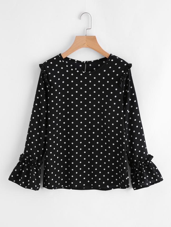 Romwe Frill Trim Spot Blouse
