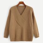 Romwe V Neck Solid Fuzzy Sweater
