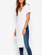 Romwe V Neck Split Side T-shirt