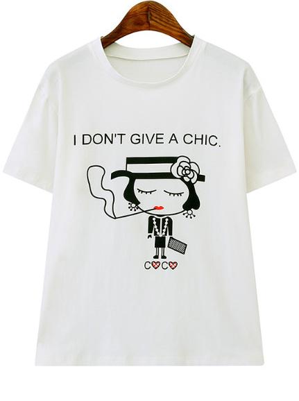 Romwe White Short Sleeve Smoking Beauty Print T-shirt