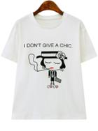 Romwe White Short Sleeve Smoking Beauty Print T-shirt